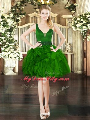 Smart Sleeveless Floor Length Beading and Ruffles Lace Up 15 Quinceanera Dress with Dark Green