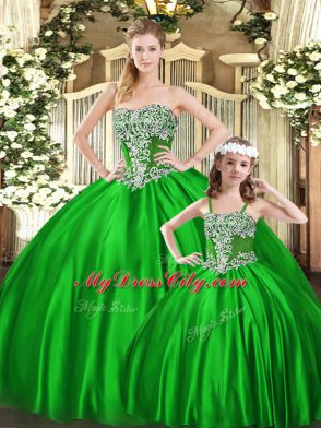 Beauteous Green Organza Lace Up Strapless Sleeveless Floor Length Sweet 16 Dress Beading