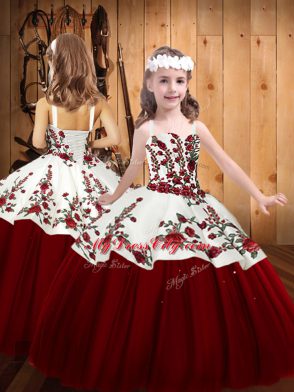 Straps Sleeveless Tulle Little Girls Pageant Dress Embroidery Lace Up