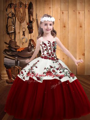 Straps Sleeveless Tulle Little Girls Pageant Dress Embroidery Lace Up