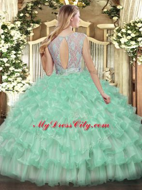 Fantastic Beading and Ruffled Layers Quinceanera Gown Apple Green Backless Sleeveless Floor Length