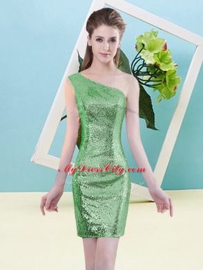 Green Column/Sheath Sequined One Shoulder Sleeveless Sequins Mini Length Zipper Prom Gown