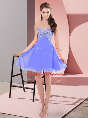 Superior Blue Lace Up Sweetheart Beading Prom Evening Gown Chiffon Sleeveless