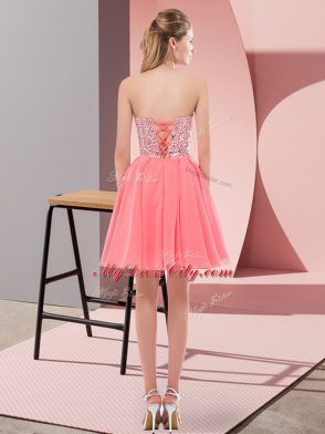 Superior Blue Lace Up Sweetheart Beading Prom Evening Gown Chiffon Sleeveless