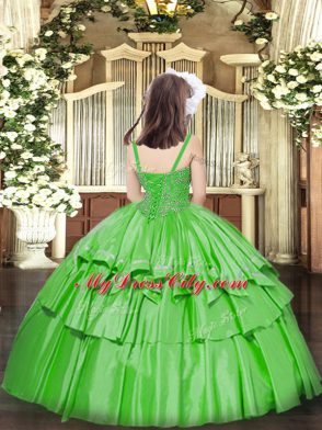 Green Straps Lace Up Beading and Ruffled Layers High School Pageant Dress Sleeveless