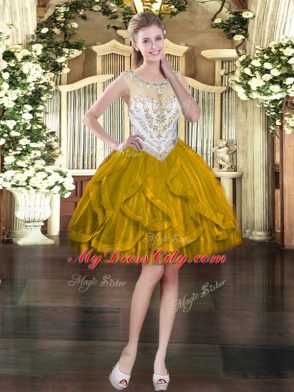 Modern Olive Green Zipper Sweet 16 Quinceanera Dress Beading and Ruffles Sleeveless Floor Length