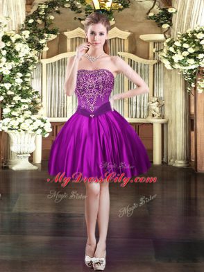 Sleeveless Tulle Floor Length Lace Up Vestidos de Quinceanera in Purple with Beading