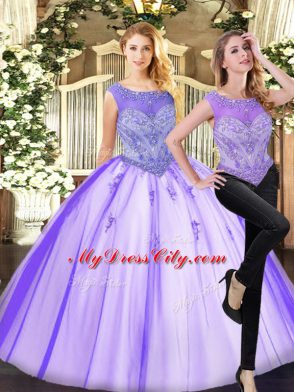 Admirable Lavender Sleeveless Tulle Zipper Sweet 16 Quinceanera Dress for Military Ball and Sweet 16 and Quinceanera