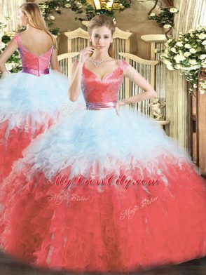 Flare Multi-color Ball Gowns Ruffles Sweet 16 Quinceanera Dress Zipper Organza Sleeveless Floor Length