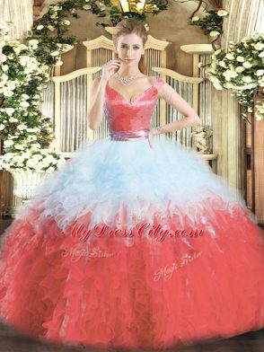 Flare Multi-color Ball Gowns Ruffles Sweet 16 Quinceanera Dress Zipper Organza Sleeveless Floor Length