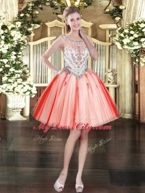 Decent Red Three Pieces Beading Quinceanera Gown Zipper Tulle Sleeveless Floor Length