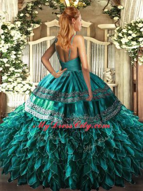 Clearance Eggplant Purple Ball Gown Prom Dress Sweet 16 and Quinceanera with Beading and Appliques and Ruffles V-neck Sleeveless Lace Up