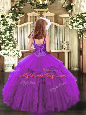 Straps Sleeveless Organza Little Girl Pageant Gowns Beading and Ruffles Lace Up