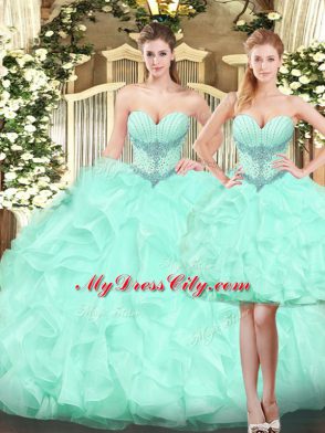 Eye-catching Apple Green Sweetheart Neckline Ruffles Ball Gown Prom Dress Sleeveless Lace Up