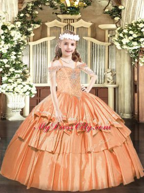 Simple Sleeveless Lace Up Floor Length Beading and Ruffled Layers Pageant Dress Wholesale