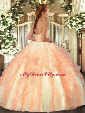 New Arrival Organza Sleeveless Floor Length Quinceanera Gowns and Ruffles