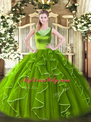 Luxurious Organza Sleeveless Floor Length 15 Quinceanera Dress and Beading and Ruffles