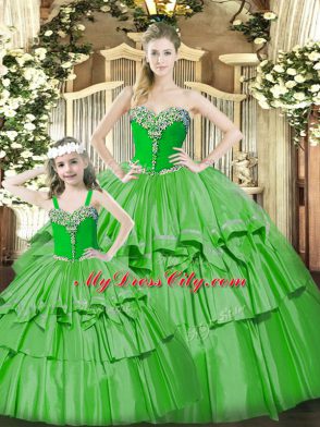 Attractive Sleeveless Lace Up Floor Length Beading and Ruffled Layers Sweet 16 Dresses