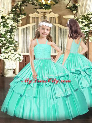 Glittering Turquoise Sleeveless Floor Length Ruffles Zipper Sweet 16 Dress