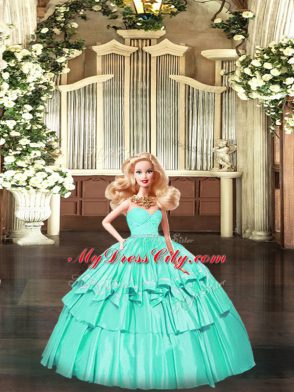 Glittering Turquoise Sleeveless Floor Length Ruffles Zipper Sweet 16 Dress