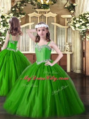 Eye-catching Floor Length Lace Up Vestidos de Quinceanera Green for Military Ball and Sweet 16 and Quinceanera with Beading