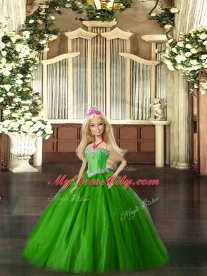 Eye-catching Floor Length Lace Up Vestidos de Quinceanera Green for Military Ball and Sweet 16 and Quinceanera with Beading