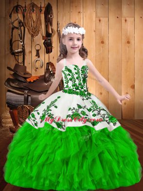 Floor Length Zipper Little Girls Pageant Dress Wholesale for Party and Sweet 16 and Quinceanera and Wedding Party with Embroidery and Ruffles