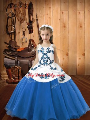 Floor Length Ball Gowns Sleeveless Blue Little Girls Pageant Gowns Lace Up