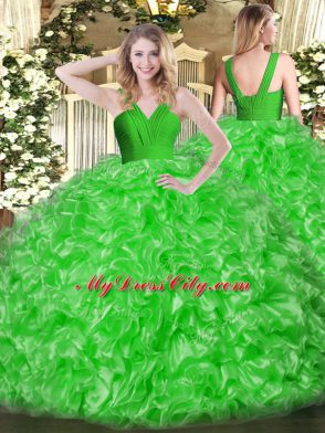 Amazing Green Sleeveless Floor Length Ruffles Zipper Quinceanera Dresses