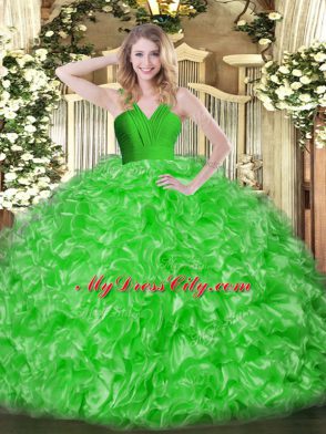 Amazing Green Sleeveless Floor Length Ruffles Zipper Quinceanera Dresses