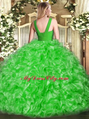 Amazing Green Sleeveless Floor Length Ruffles Zipper Quinceanera Dresses