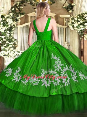 Beauteous Olive Green Zipper V-neck Embroidery Quinceanera Gown Satin and Tulle Sleeveless