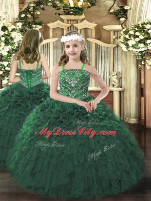 Adorable Dark Green Sleeveless Organza Lace Up 15th Birthday Dress for Military Ball and Sweet 16 and Quinceanera