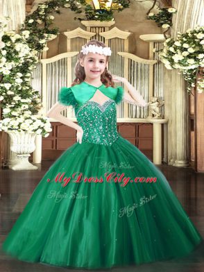 Tulle Sleeveless Floor Length Little Girl Pageant Dress and Beading