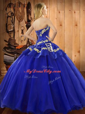 Floor Length Blue Quinceanera Dresses Tulle Sleeveless Ruffles