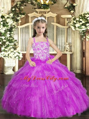 Ball Gowns Little Girls Pageant Gowns Lilac Straps Organza Sleeveless Floor Length Lace Up