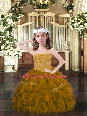 Stunning Brown Ball Gowns Beading and Ruffles Pageant Dress Wholesale Lace Up Organza Sleeveless Floor Length