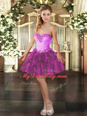 Graceful Fuchsia Sweetheart Neckline Beading and Ruffles 15 Quinceanera Dress Sleeveless Lace Up