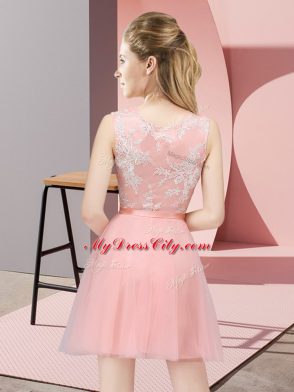 Best Selling Mini Length Champagne Wedding Guest Dresses Tulle Sleeveless Lace