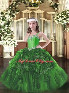 Trendy Dark Green Lace Up Little Girls Pageant Dress Wholesale Beading and Ruffles Sleeveless Floor Length