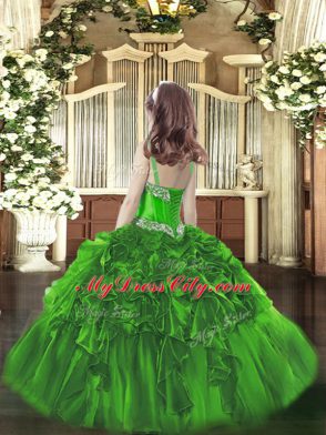 Trendy Dark Green Lace Up Little Girls Pageant Dress Wholesale Beading and Ruffles Sleeveless Floor Length