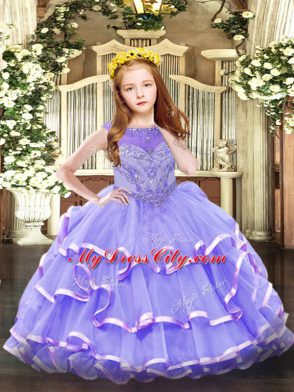 Scoop Sleeveless Zipper Pageant Dress for Teens Lavender Organza