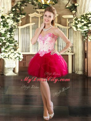 Mini Length Red Prom Gown Sweetheart Sleeveless Lace Up