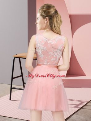 Scoop Sleeveless Tulle Bridesmaid Gown Lace Side Zipper