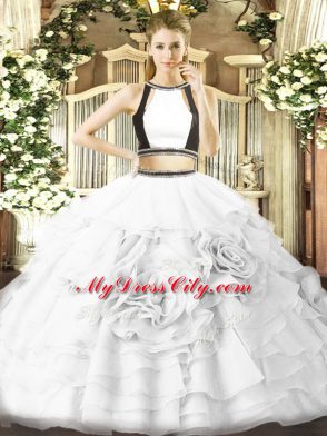 Graceful Ruffled Layers Quinceanera Gown White Zipper Sleeveless Floor Length