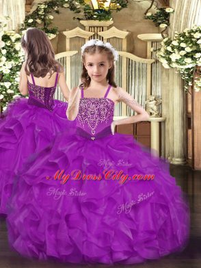 Purple Sleeveless Organza Lace Up Ball Gown Prom Dress for Military Ball and Sweet 16 and Quinceanera