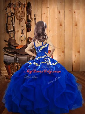 Attractive Green Ball Gowns Straps Sleeveless Organza Floor Length Lace Up Beading and Embroidery and Ruffles Pageant Dress for Girls