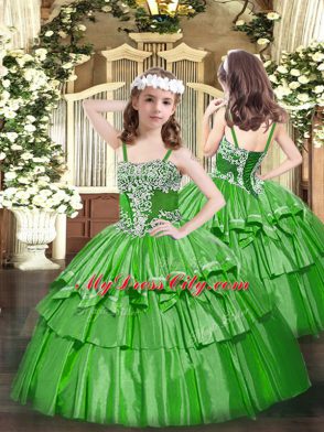 Captivating Green Organza Lace Up Sweet 16 Dresses Sleeveless Floor Length Beading and Ruffled Layers