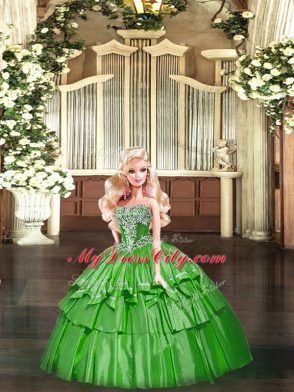 Captivating Green Organza Lace Up Sweet 16 Dresses Sleeveless Floor Length Beading and Ruffled Layers