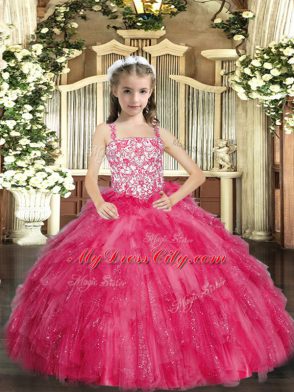 Charming Floor Length Ball Gowns Sleeveless Hot Pink Pageant Dress Lace Up